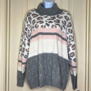 Absolutely Famous Animal Print Cowl Neck Sweater